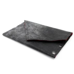 Rock Star Gunmetal Leather Clutch with Red Glitter Metallic Interior