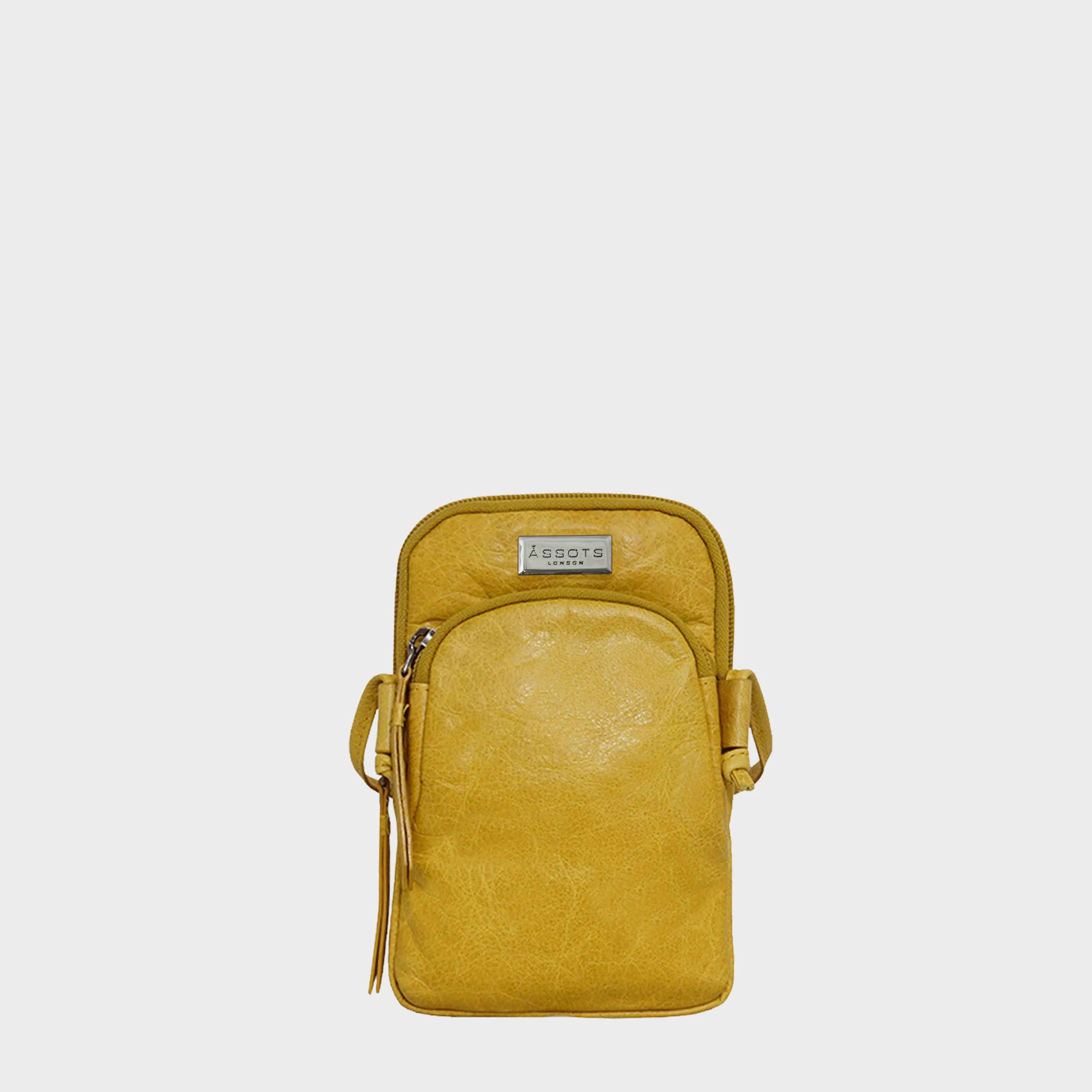 'SARAH' Yellow Vintage Natural Grain Leather Mini Crossbody Bag