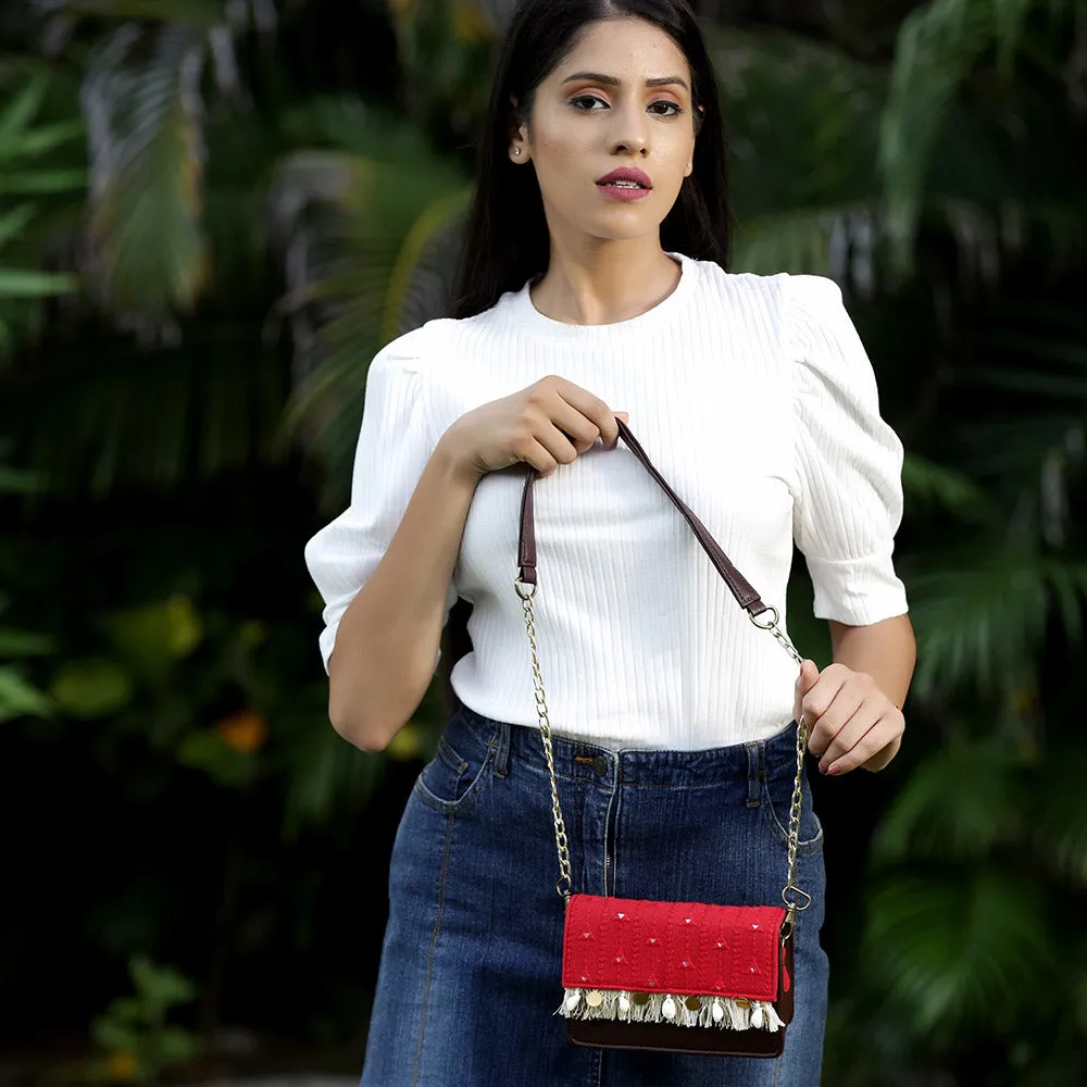 Scarlet Red Boho Affair Sling and waist Bag