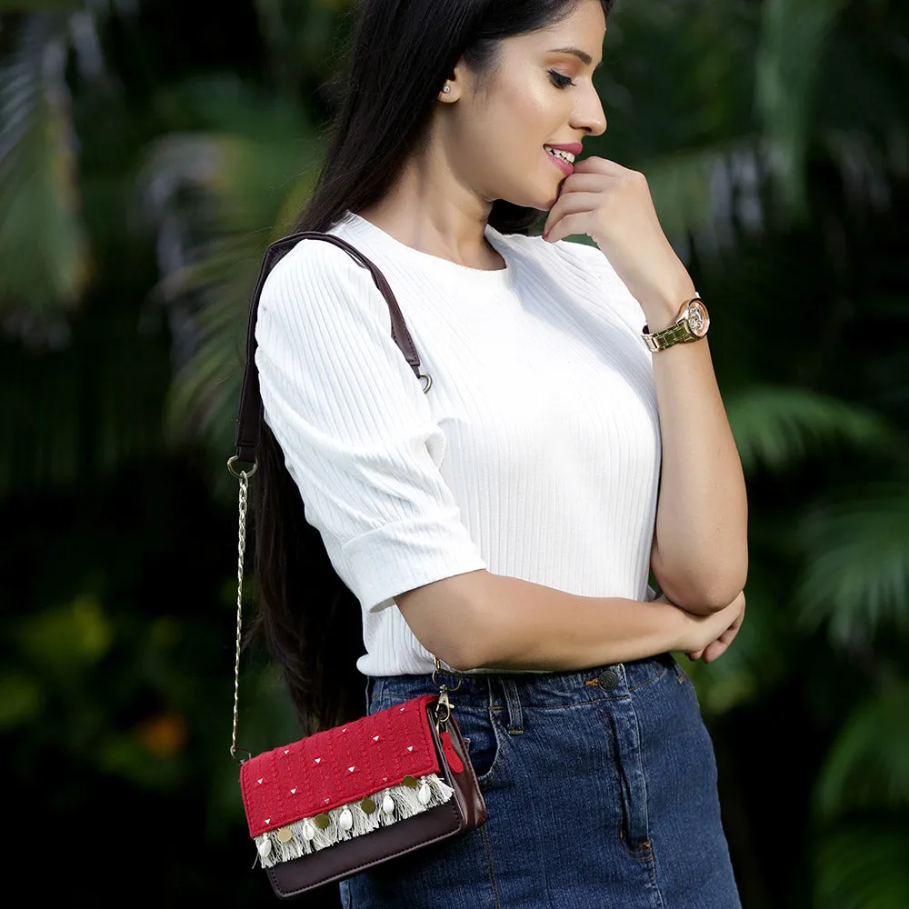 Scarlet Red Boho Affair Sling and waist Bag