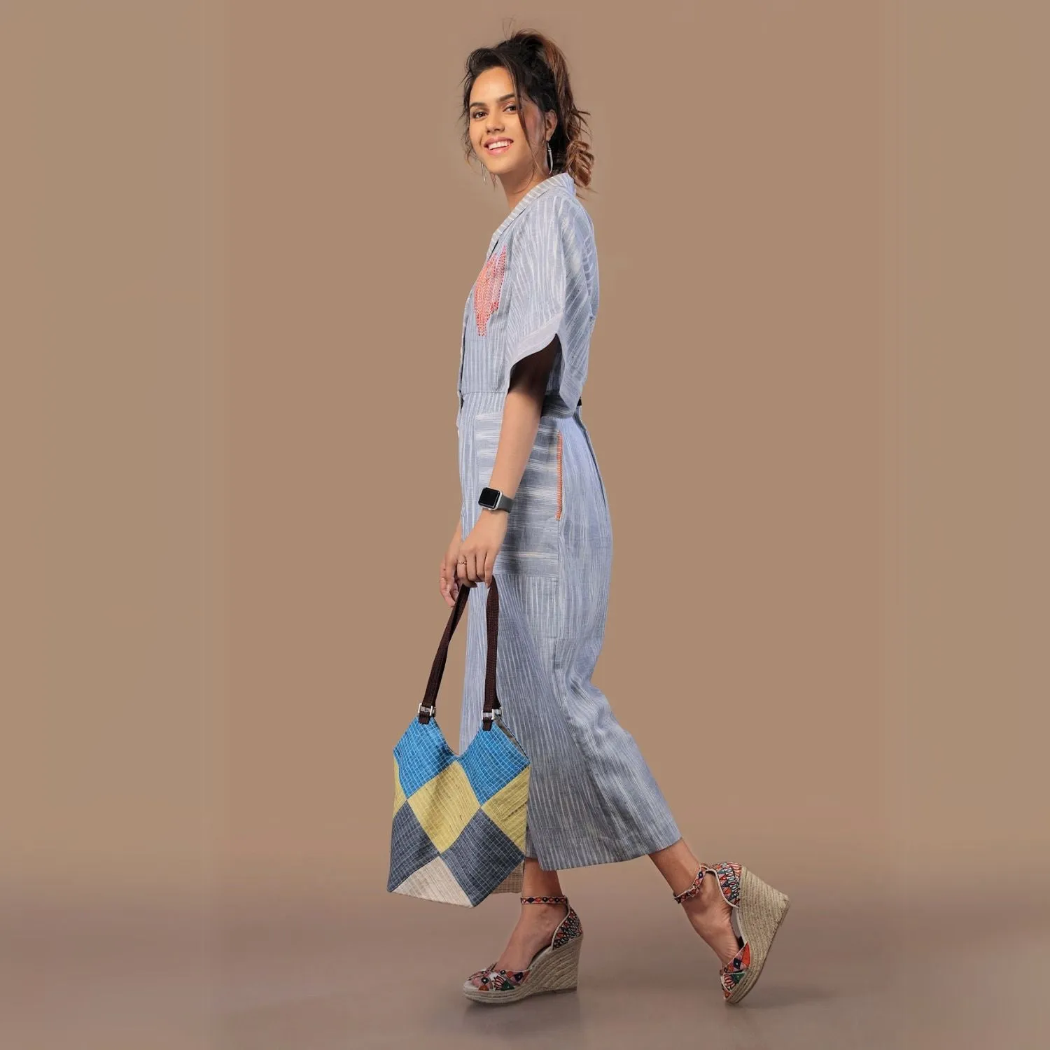 Tussar Ghicha Silk Diamond Tote Bag | Hand Crafted  | For Casual Outing