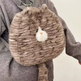 Uakiss Cute Cat Shoulder Bag for Women Casual Plush Kawaii Japanese Style Aesthetic Backpacks Cartoon Fashion Female Crossbody Bag