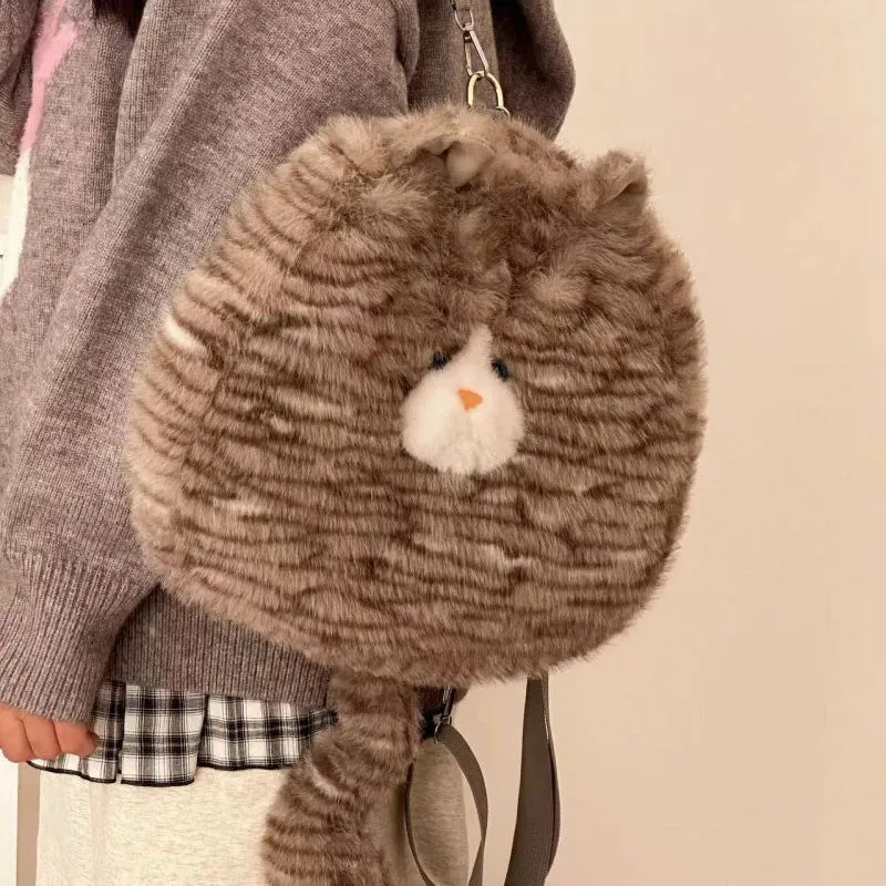 Uakiss Cute Cat Shoulder Bag for Women Casual Plush Kawaii Japanese Style Aesthetic Backpacks Cartoon Fashion Female Crossbody Bag