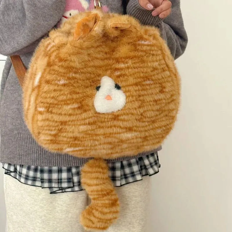 Uakiss Cute Cat Shoulder Bag for Women Casual Plush Kawaii Japanese Style Aesthetic Backpacks Cartoon Fashion Female Crossbody Bag