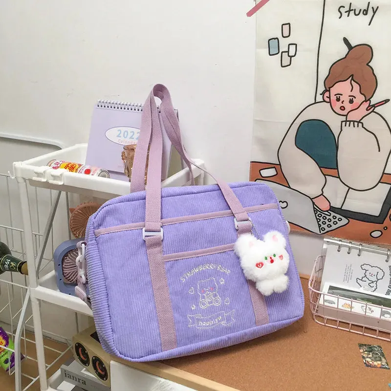 UAKISS  -  Japanese JK Shoulder Bags for Women Solid All Match Canvas Uniform Crossbody Bag Cute Cartoon Bear Handbag 2024 Bolso Mujer