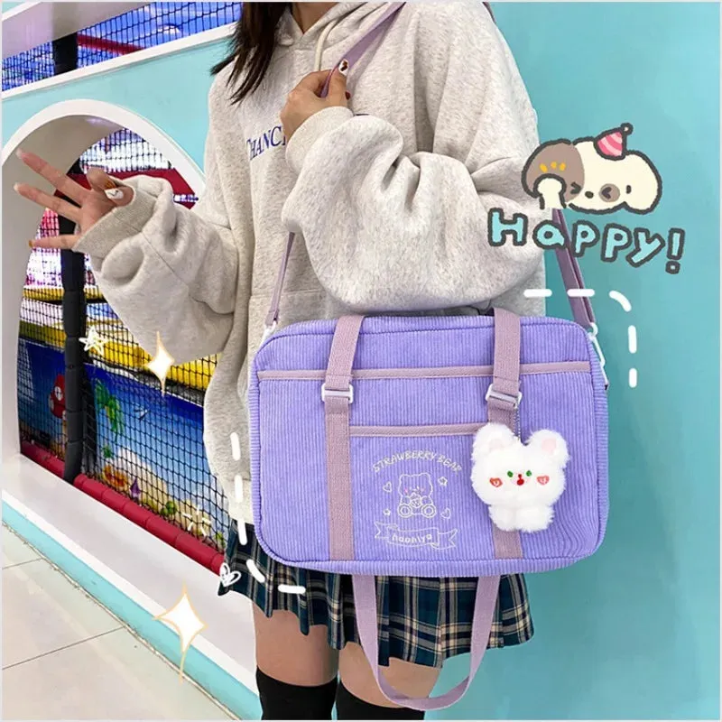 UAKISS  -  Japanese JK Shoulder Bags for Women Solid All Match Canvas Uniform Crossbody Bag Cute Cartoon Bear Handbag 2024 Bolso Mujer