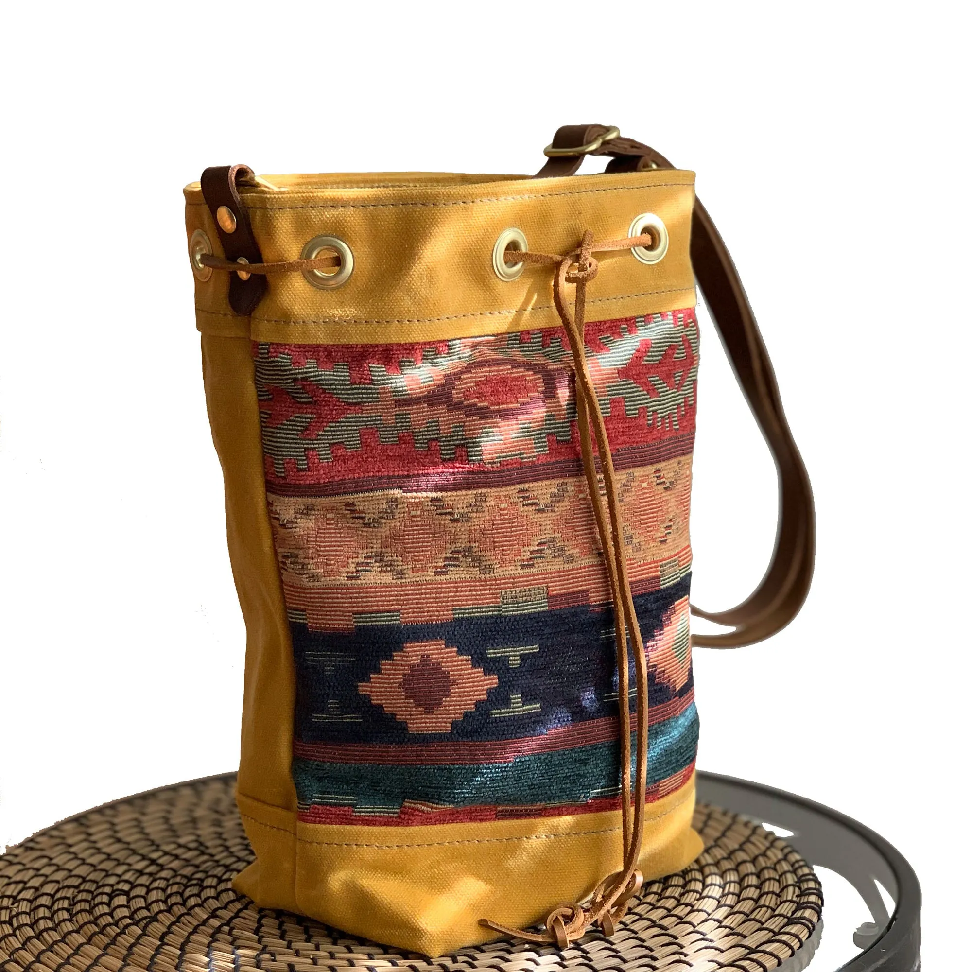 Wildwood Waxed Canvas Bucket Bag - Aztec