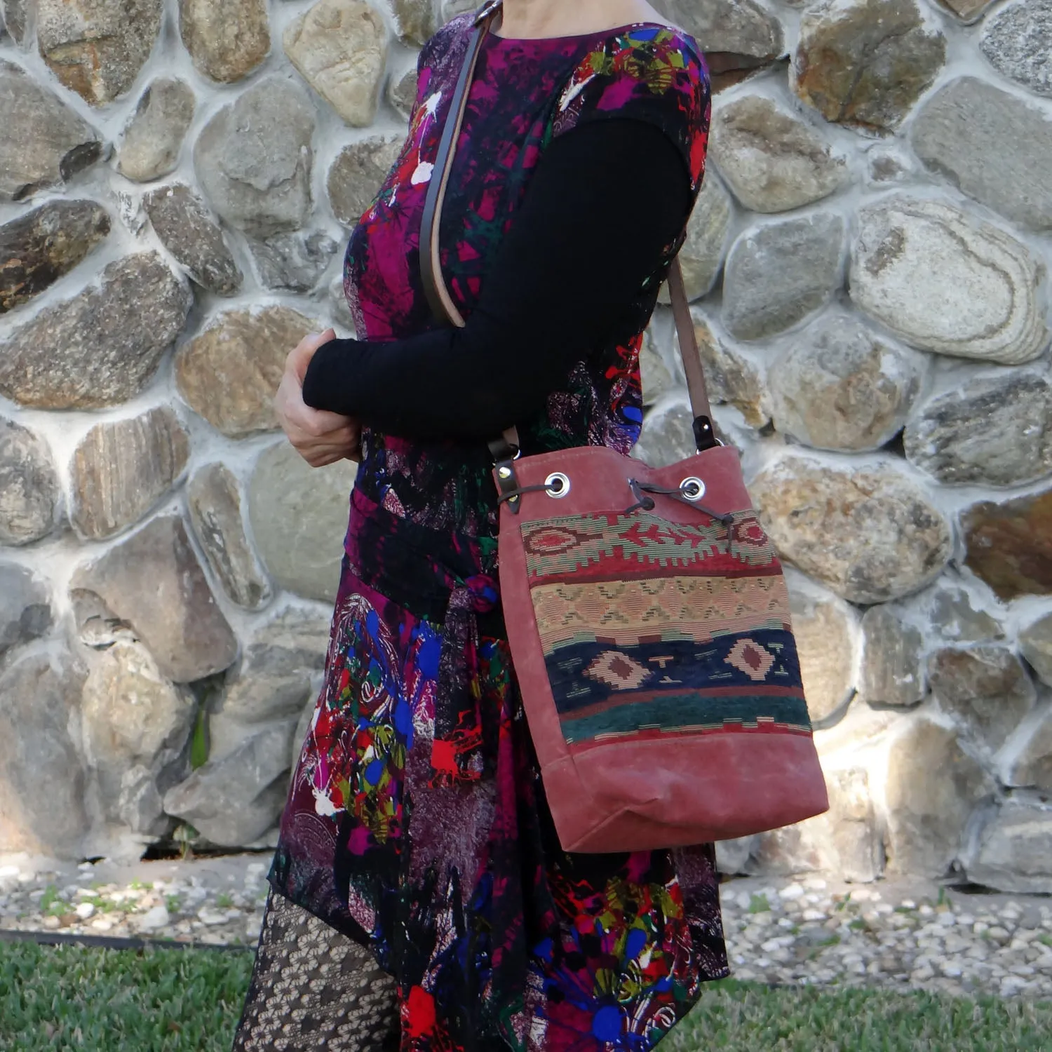 Wildwood Waxed Canvas Bucket Bag - Aztec
