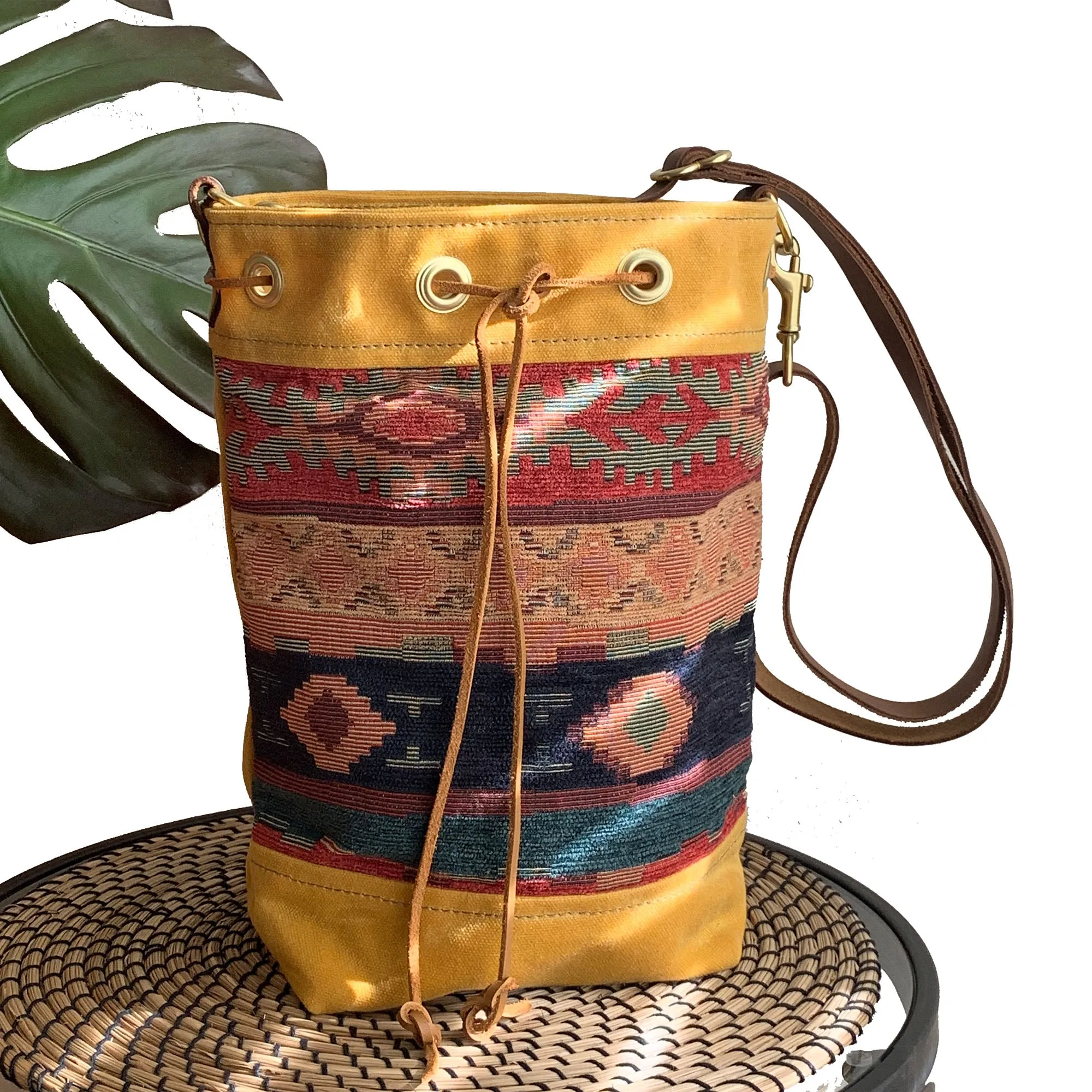 Wildwood Waxed Canvas Bucket Bag - Aztec