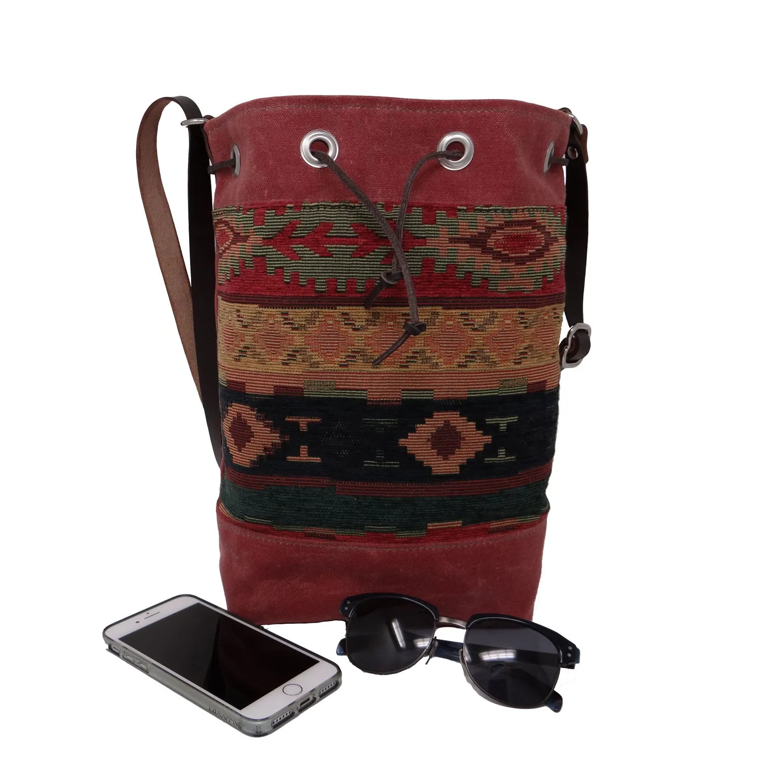 Wildwood Waxed Canvas Bucket Bag - Aztec