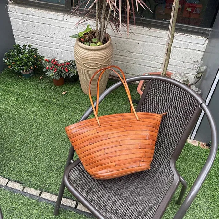 Womens Genuine Leather Tote Handbags Spliced Leather Shoulder Tote Bag