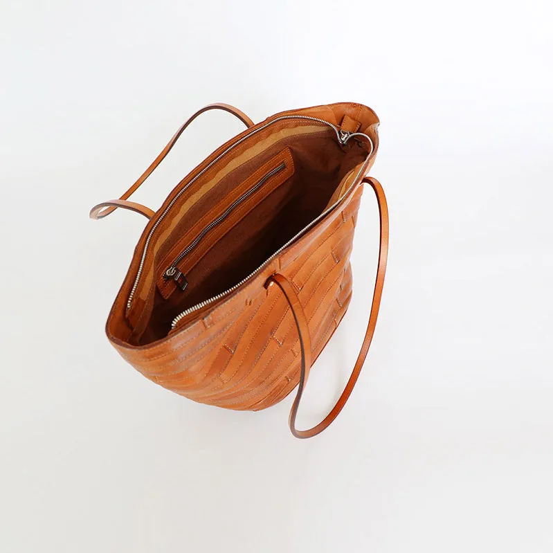 Womens Genuine Leather Tote Handbags Spliced Leather Shoulder Tote Bag