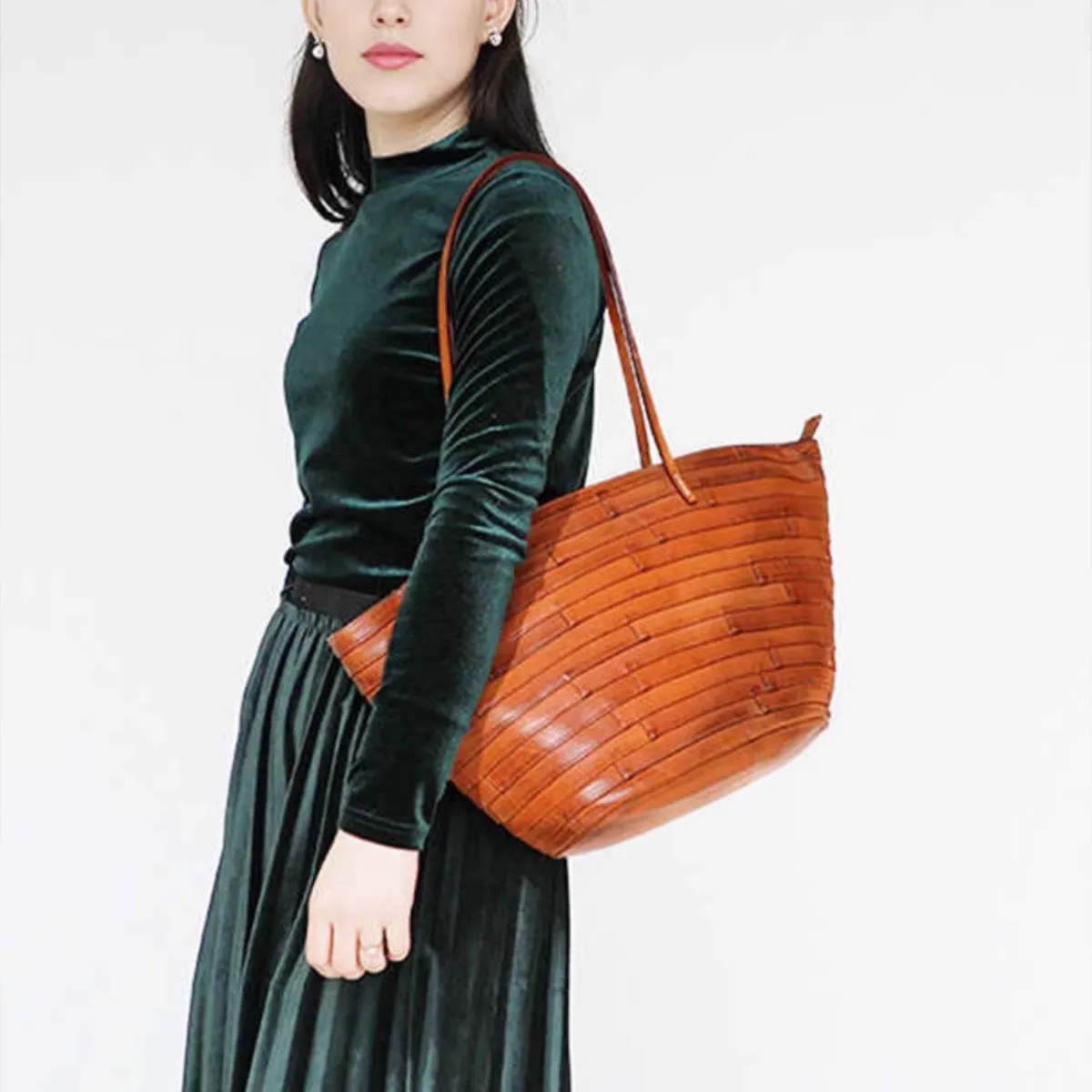 Womens Genuine Leather Tote Handbags Spliced Leather Shoulder Tote Bag