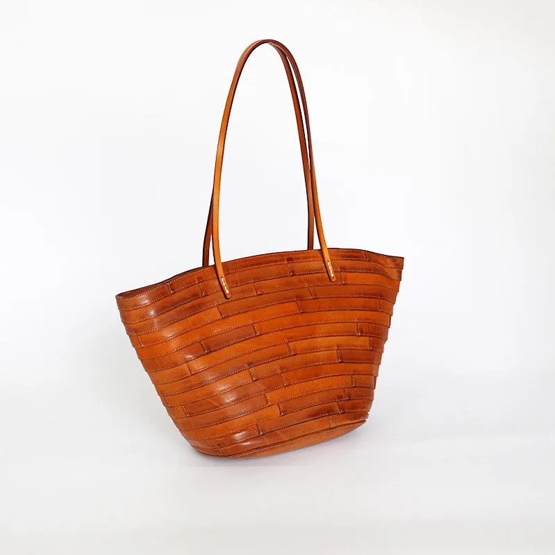 Womens Genuine Leather Tote Handbags Spliced Leather Shoulder Tote Bag