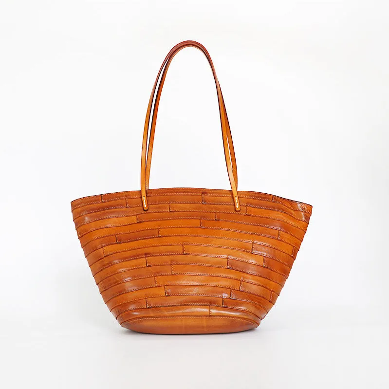 Womens Genuine Leather Tote Handbags Spliced Leather Shoulder Tote Bag