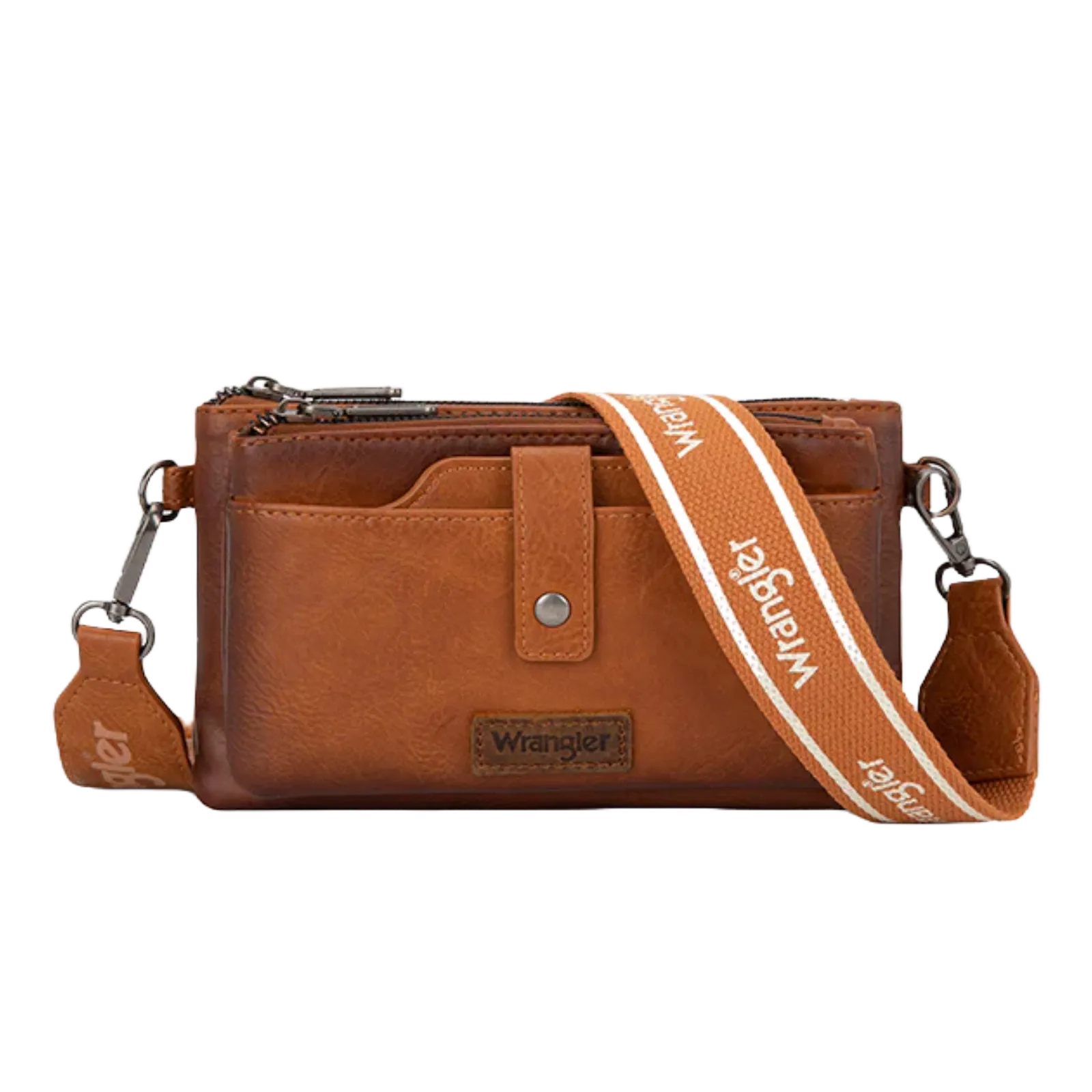 Wrangler Ladies Dual Zipper Light Brown Crossbody Bag WG120-209LBR