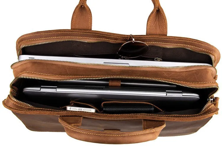 YAAGLE Multi-pockets Crazy Horse Leather Briefcase Handbag for Men YG6020