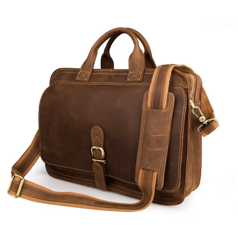 YAAGLE Multi-pockets Crazy Horse Leather Briefcase Handbag for Men YG6020
