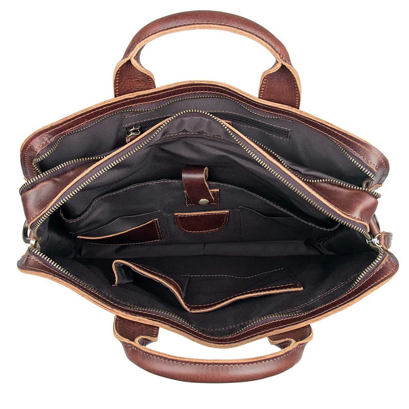 YAAGLE Multi-pockets Crazy Horse Leather Briefcase Handbag for Men YG6020