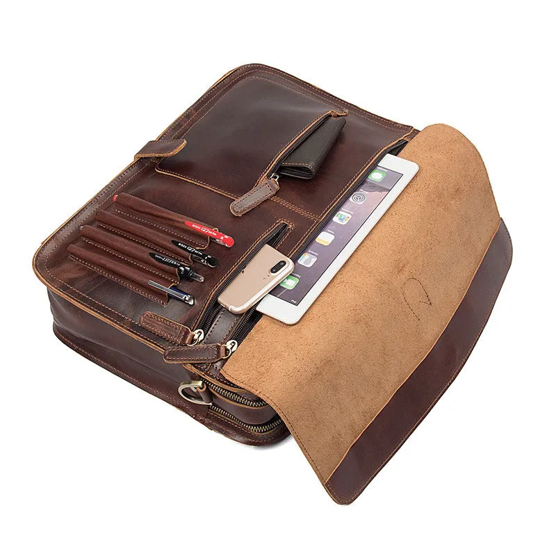 YAAGLE Multi-pockets Crazy Horse Leather Briefcase Handbag for Men YG6020